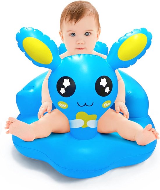 Opblaasbare babystoel, pvc, opvouwbare babystoel voor 3-12 maanden, draagbare vloerstoel voor baby's, zitje voor baby's, thuis en onderweg (blauw) van OKEESE