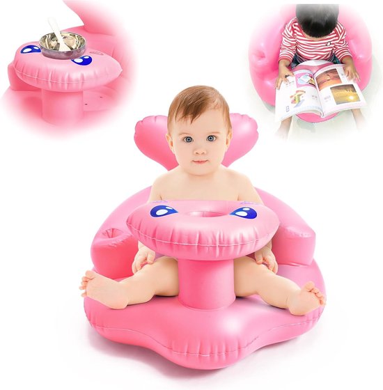 Opblaasbare babystoel, pvc, opvouwbare babystoel voor 3-12 maanden, draagbare vloerstoel voor baby's, zitje voor baby's, thuis en onderweg (roze) van SORARA