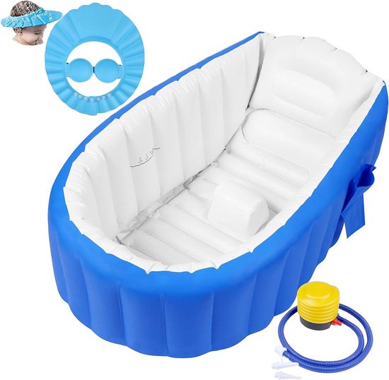 Opblaasbare inklapbare badkuip voor pasgeborenen met standaard - blauw - comfortabel en praktisch Babybad van Jollein
