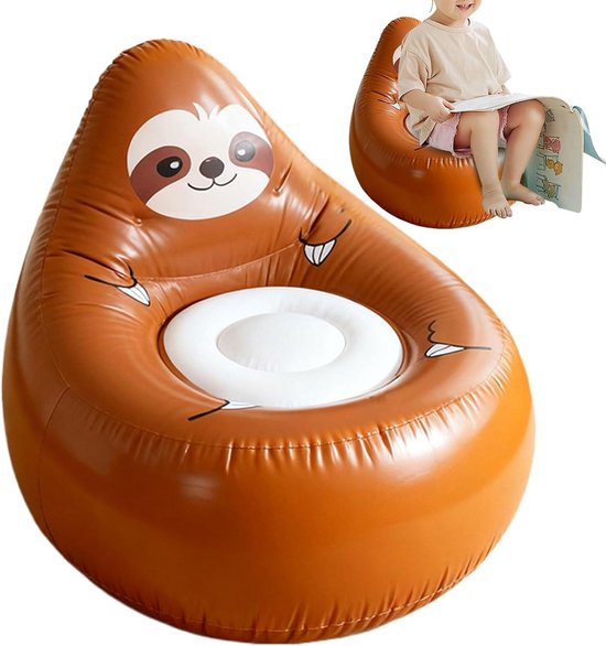 Opblaasbare kinderstoel - Draagbare zitting - Ontspannen buiten - Grappige dierenvorm - 75 x 80 x 65 cm - Luiaard