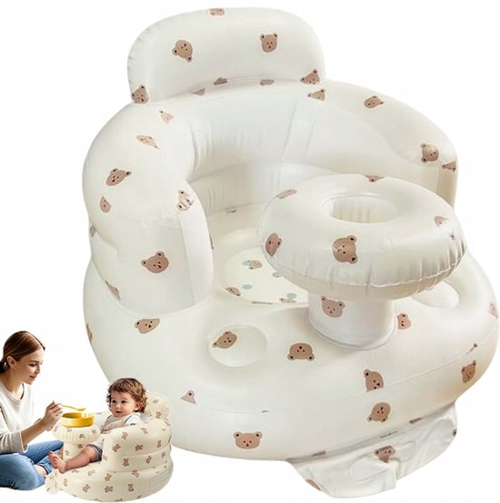 Opblaasbare stoel - Omhullend ontwerp - PVC - Schattige berenafbeelding - Ingebouwde luchtpomp - Geschikt voor baby's van 3 tot 36 maanden oud van Merkloos