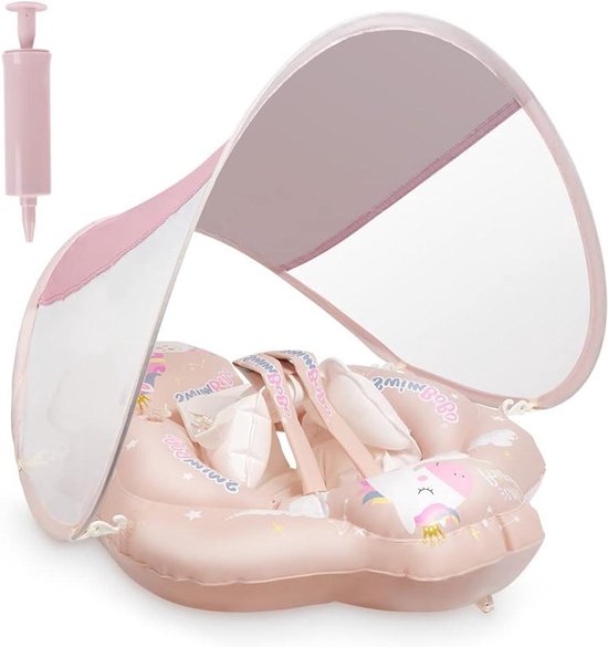 Opblaasbare zwemvlotter met luifel voor baby's - zwembandje voor 3-12 maanden - roze van Merkloos