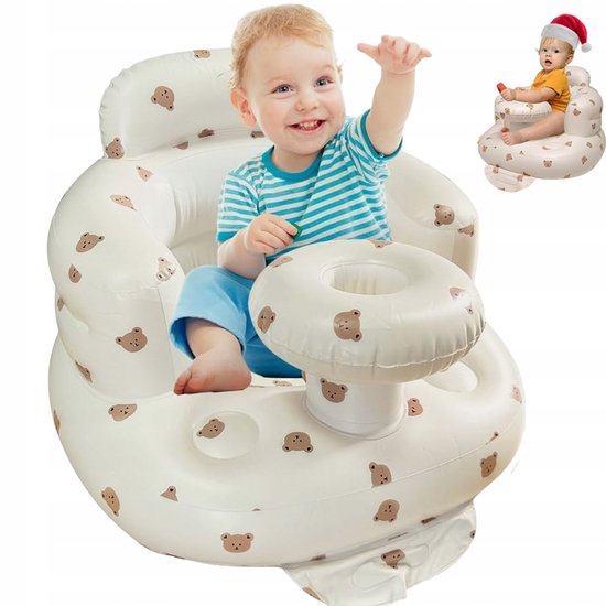 Opblaasstoel Baby - Baby Stoel - Zelfopblazend Kinderzitje - PVC - Berenprint - 3-36 Maanden - Opblaasbare Babyzitje - Voor Thuis & Vakantie & Bezoek