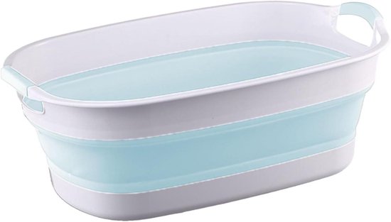 Opklapbaar Peuterbad - Draagbaar Babybadje - Baby Verzorging - Opvouwbaar en Compact - 60 cm - Blauw en Wit