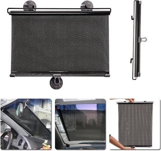 Oprolbare Zonwering  / Inclusief Zuignappen /  Oprolbaar en Instelbaar- Zonnescherm Auto - UV Protectie - Autozonwering Voor Autoraam - 35x40 cm van A van Weel Groep