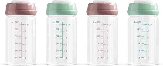 Opslagflessen Moedermelk - Glazen Flesjes - Melk Bewaren - Brede Hals Ontwerp - 4 x 180 ml - Transparant