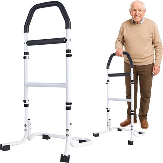 Opstahulp Senioren - Zithulp Bed - Veilig Opstaan - 8-Traps In Hoogte Verstelbaar - 80-95 cm Hoogte - Zwart Wit