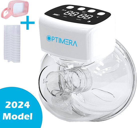 OPTIMERA® - Elektrische Borstkolf - Handsfree Borstkolf - Elektrische Kolf - Incl. 10 Moedermelk Bewaarzakjes, 4 Verschillende Borstmaten & Reistas van Opti