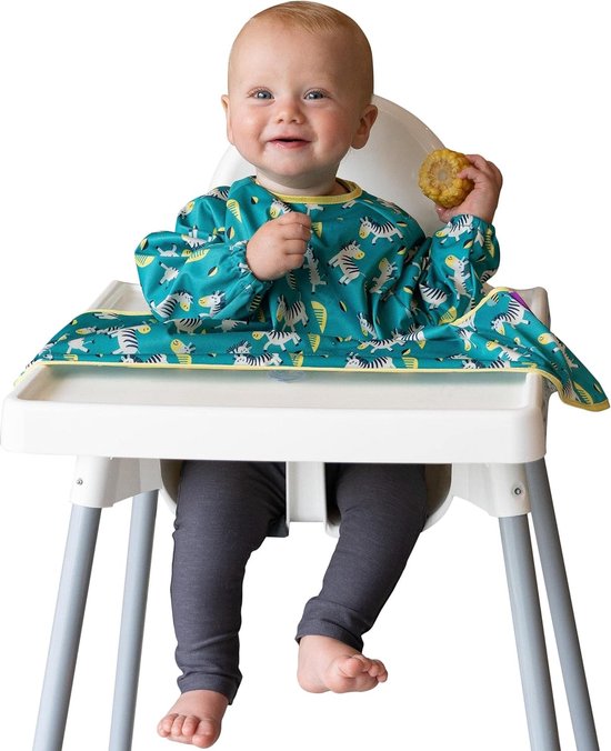 Opvangslabbetje voor baby met korte mouw. Slabbetje bevestigt zich aan je kinderstoel. Volledig lichaam slabbetje voor baby slabbetjes. BLW slabbetje waterdicht. Inclusief van VidiKids.