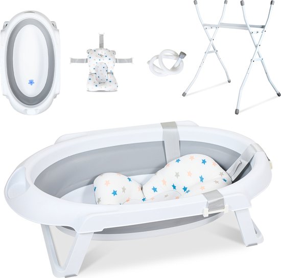 Opvouwbaar Baby Bad - Babybad met standaard - 4 in 1 baby badje - Babybad - Incl Badkussen - Grijs van Merkloos