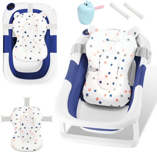 Opvouwbaar Baby Bad - Babybadje met Digitale Thermometer - Kinderbad - Incl Badkussen - Blauw van Little Dutch