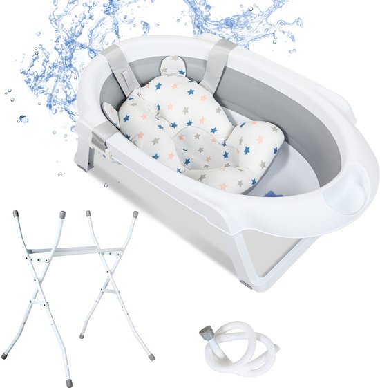 Opvouwbaar Baby Bad - Opvouwbaar - Draagbaar - Met Stop - Draagvermogen 10kg - Grijs - 85 x 47 x 21 cm van Merkloos