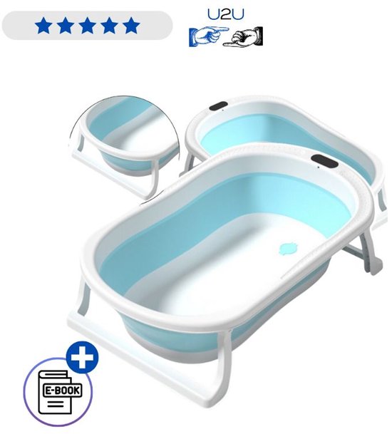 Opvouwbaar Baby Badje Blauw met Antislip Poten Inklapbaar Kinderbad Veilig en Ruimtebesparend 75x46 cm Phthalatenvrij Materiaal Comfortabel Badderen Thuis en Op Reis Met Ophanghaak CE Gecertificeerd Voor Pasgeboren Baby Praktisch en Handig! Met Ebook van Merkloos