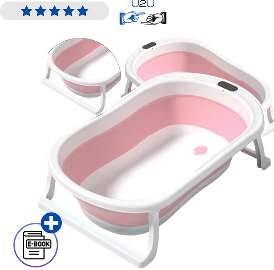 Opvouwbaar Baby Badje Met Antislip Voeten Veilig Inklapbaar Kinderbad Voor Baby En Peuter Ruimtebesparend Reisbadtje Van Ftalatenvrij Huidvriendelijk Materiaal Met Ophanghaak CE Gecertificeerd Roze 75 x 46 cm Speelgoed 1 jaar Extra Veiliger Met Ebook van Merkloos