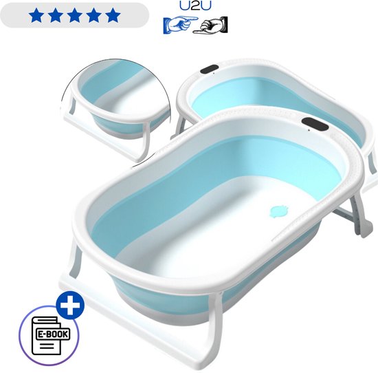 Opvouwbaar Baby Badje Met Antislip Voeten Veilig Inklapbaar Kinderbad Voor Baby En Peuter Ruimtebesparend Reisbadtje Van Huidvriendelijk Materiaal Met Ophanghaak CE Gecertificeerd Blauw 75 x 46 cm Speelgoed 1 jaar Compact En Praktisch Thuis Met Ebook van Love and Care