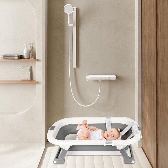 Opvouwbaar babybad - Kinderbad met zitje - Baby badderen - Geïntegreerde thermometer - 83 cm lang - Grijs