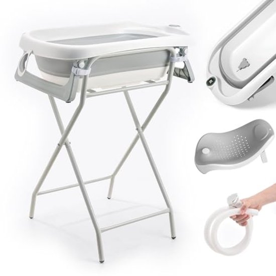 Opvouwbaar Babybad met Standaard - Compleet Set met Thermometer en Zitje - Geschikt van 0 tot 3 Jaar van Merkloos