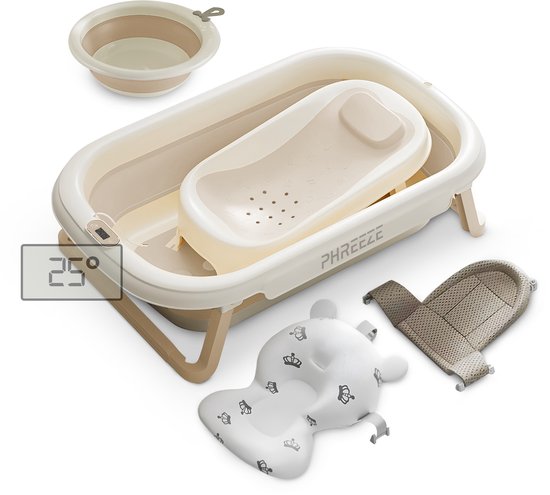 Opvouwbaar Babybad met Thermometer - Baby Badje - Complete 5-Delige Baby Badset met Zitje, Kussen & Hangmat - Geboorte Cadeau van Puk.Ben