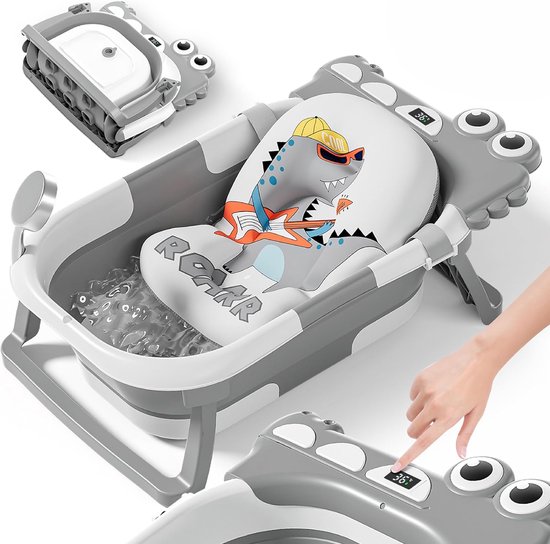 Opvouwbaar Babybad met Thermometer & Badkussen – inclusief badstandaard