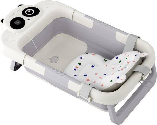 Opvouwbaar Babybad met Thermometer en Badkussen - Antislip en Draagbaar voor Pasgeborenen en Peuters
