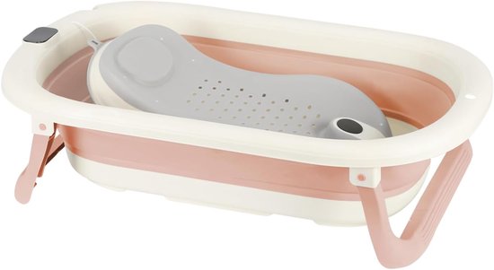 Opvouwbaar Babybad - Peuterbad Reisbad - Veilig Baden - Met Temperatuurindicator - 43 x 71 x 18.5 cm - Roze van Merkloos