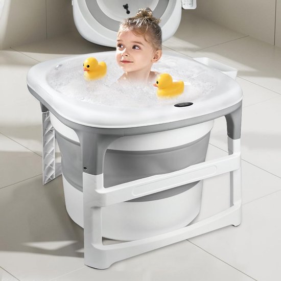 Opvouwbaar babybad - XXL babydouche - Baby badderen - Antislip voeten - 67 x 67 x 61 cm - Grijs