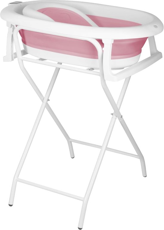 Opvouwbaar babybad - XXL badje - Veilig badderen - Met staander en zitting - 90 cm hoogte - Roze