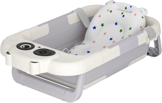 Opvouwbaar babybadje (68x41x19cm) Draagbaar badzitje met thermometer, badkussen en antislipframe Kinderbadje Babybadje voor pasgeborenen en baby's van 0-24 maanden (Panda) NAIZY van Merkloos