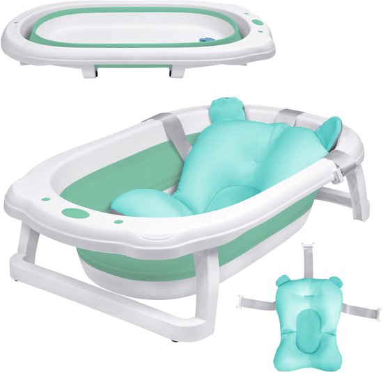 Opvouwbaar babybadje (82x50x22 cm), ruimtebesparende badzitje met badkussen en antislipframe, plastic kinderbadje/babybadje (Groen) NAIZY van Merkloos