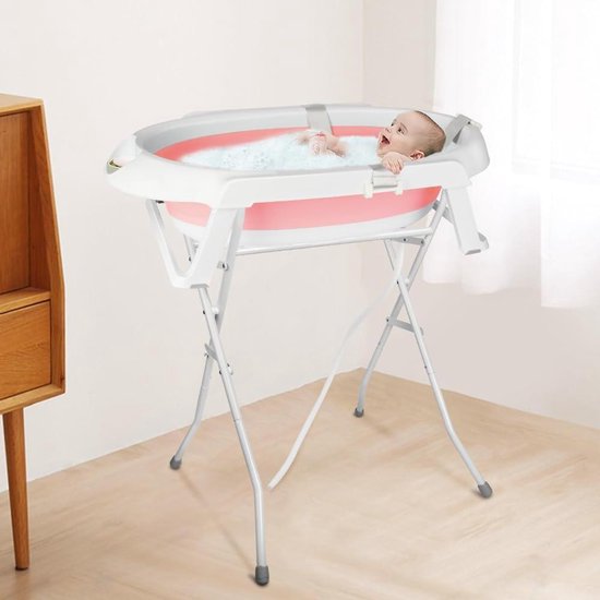 Opvouwbaar Babybadje - Draagbaar Badje - Baby Verzorging - Inclusief Verhoogd Onderstel - 82 cm - Roze