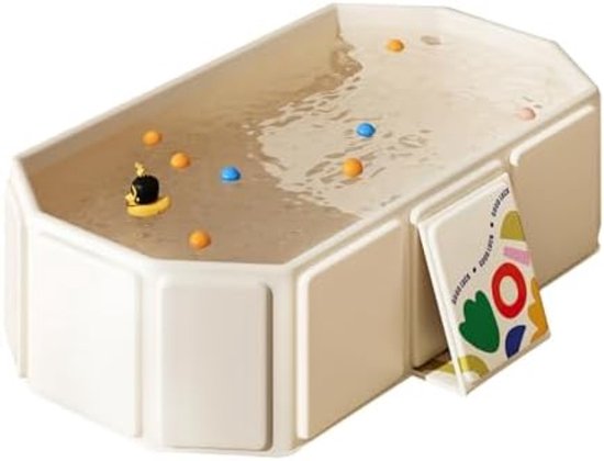 Opvouwbaar Babybadje - Draagbaar Kinderbad voor 0-8 Jaar - Inklapbaar Baby en Peuterbad met Afvoerstop - Multifunctioneel Ruimtebesparend Lichtgewicht Beige van Merkloos