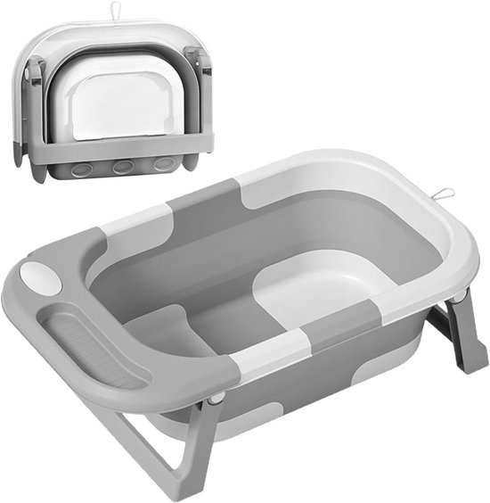 Opvouwbaar babybadje - drievoudig opvouwbaar - intelligente temperatuursensor - babybadje met standaard - peuterbadje - thuisgebruik met zit- en ligfunctie - babybadje - pasgeboren badje - Opvouwbare reisbadkuip - Kleur Grijs