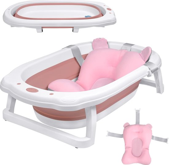 Opvouwbaar Babybadje met Antislip en Ergonomisch Badkussen voor Pasgeborenen van Luvion