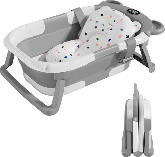 Opvouwbaar babybadje met badkussen en geïntegreerde thermometer - kinderbadje met gratis badhouder - ideaal als geboortecadeau voor meisjes of jongens - babybadje vanaf de geboorte van Doomoo