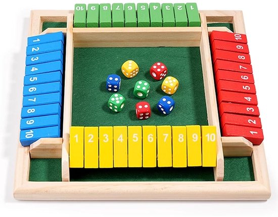 Opvouwbaar houten dobbelspel, klassiek houten tafelspel voor 2-4 spelers, inclusief 8 dobbelstenen, speelgoed om rekenen te leren, geschikt voor feestjes en bars (kleurrijk) van Merkloos