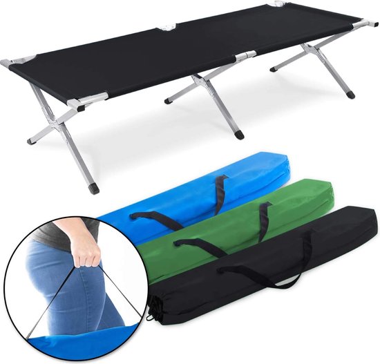 Opvouwbaar leger aluminium campingbed - Opvouwbaar campingbed en gastenbed zwart van Greenlands