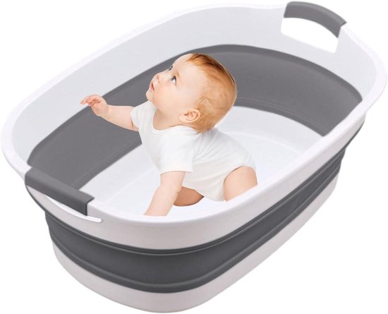 Opvouwbaar Peuterbad - Baby Zwembadje - Veilig Baden - Gemakkelijke Afvoer - 60 x 40 cm - Grijs