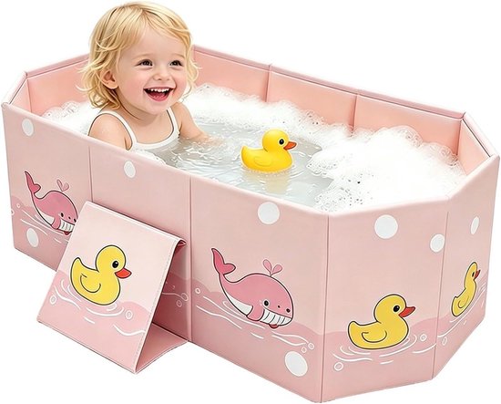 Opvouwbaar Peutertje Bad - Draagbaar Kinderbadje - Veilig Baden - Anti-kantel Stabiliteit - 78x41x21cm - Roze