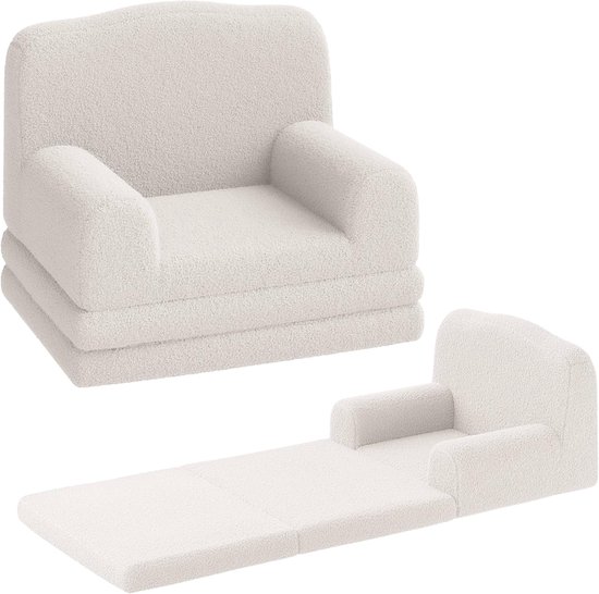 Opvouwbare 2-in-1 Kinderbank van Sherpa - Comfortabele Schuimfauteuil om te bouwen tot Lounger - Ideaal voor Kinderkamer & Speelkamer - wit van Merkloos