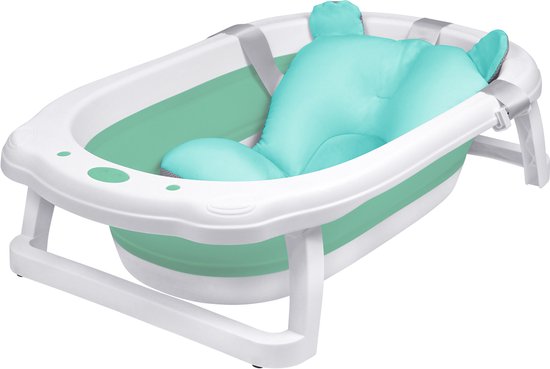 Opvouwbare Baby Badkuip met Kussen - Reisbadkuip, Antislip en Draagbaar - Groen van Alecto