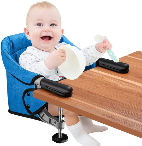 Opvouwbare Baby Eetstoel en Verhoogstoel, Met Draagtas, Ideaal voor Thuis en Op Reis, Lichtblauw van Baninni