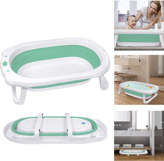 Opvouwbare babybadje Babybadje Opvouwbaar badje Ergonomisch badje Kinderbadje 82 x 50 x 20 cm Badkuip Antislip met afvoer Badkuipkussen voor pasgeborenen (groen met kussen) van Merkloos