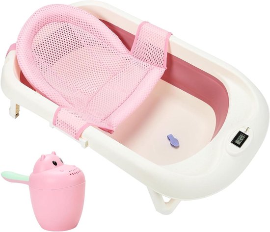 Opvouwbare Babybadkuip - Babybadje met Inzet - Veilig Baden - Temperatuur Indicator - 50 Liter - Roze