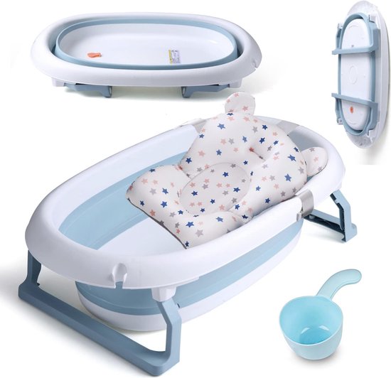 Opvouwbare babybadkuip, babykuip incl, kinderballen, babyhaarwasbeker, babybadkuip opvouwbaar, 80 x 49 x 25 cm… (Blauw) van Sammy Wow.