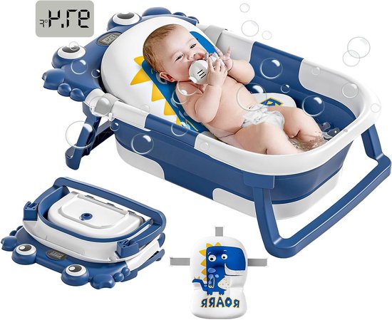 Opvouwbare babybadkuip - Draagbaar babybad - Veilig badderen - Realtime temperatuurmeter - Compact opvouwbaar - Donkerblauw van Merkloos