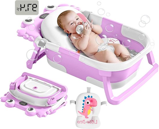 Opvouwbare Babybadkuip - Draagbaar Reisbadje - Baby's Baden - Realtime Temperatuurmeter - 0-36 Maanden - Paars