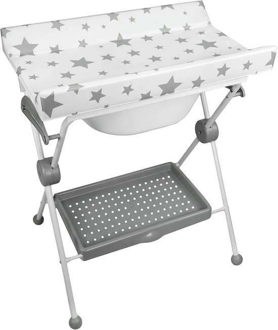 Opvouwbare babybadkuip met aankleedkussen en opbergplank