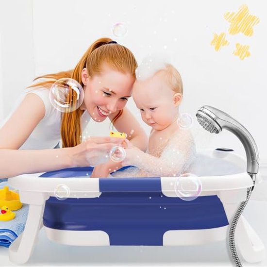 Opvouwbare babybadkuip voor pasgeborenen en peuters met thermometer - Draagbare babybath voor 0-36 maanden in blauw