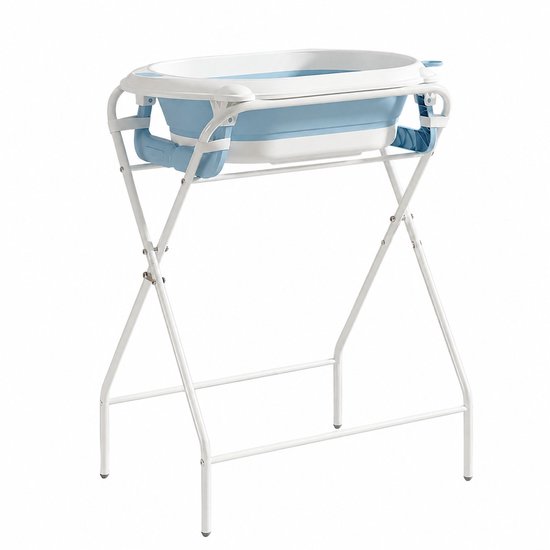 Opvouwbare babybadstandaard - Opvouwbare badset voor pasgeborenen - Voor thuisgebruik, geen gebuk meer tijdens het baden van je baby - Blauw en wit