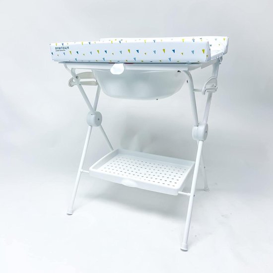 Opvouwbare Babycommode - Babybad met Aankleedkussen - Babyverzorging Thuis - Inclusief Organizer - 85 x 63 x 96 cm - Geel